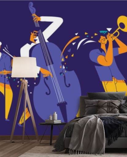 papier peint musiciens violet et jaune