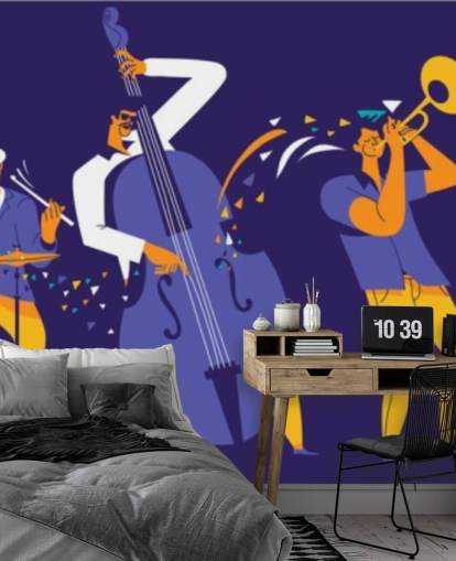 paars en geel musici behang