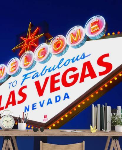 las vegas sign against blue sky wallpaper