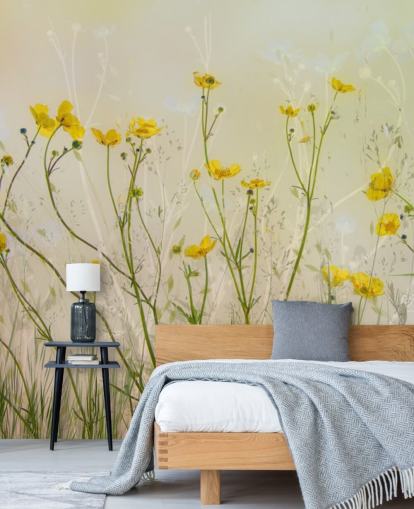 green and yellow floral wallpaper mural called Good Morning Flowers by 1x for bedrooms, living rooms and dining rooms