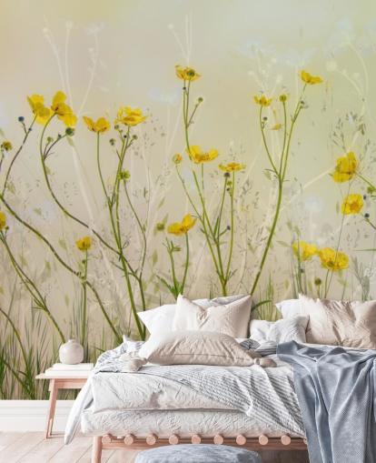 green and yellow floral wallpaper mural called Good Morning Flowers by 1x for bedrooms, living rooms and dining rooms