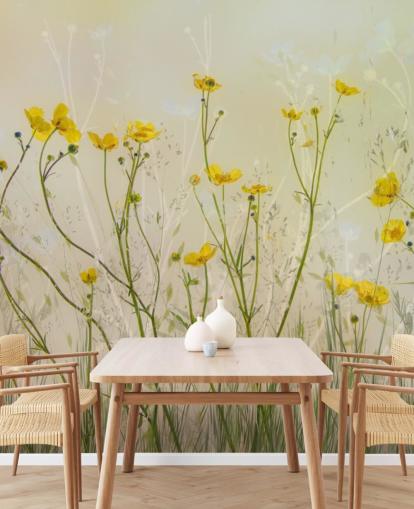 green and yellow floral wallpaper mural called Good Morning Flowers by 1x for bedrooms, living rooms and dining rooms