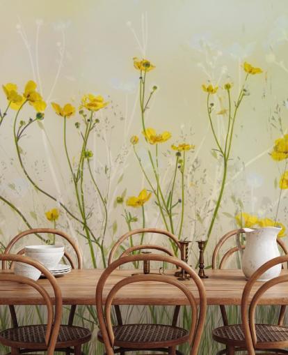 green and yellow floral wallpaper mural called Good Morning Flowers by 1x for bedrooms, living rooms and dining rooms