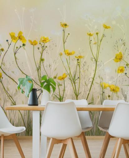 grüne und gelbe Blumentapete namens Good Morning Flowers von 1x für Schlafzimmer, Wohnzimmer und Esszimmer