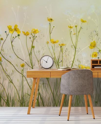 grüne und gelbe Blumentapete namens Good Morning Flowers von 1x für Schlafzimmer, Wohnzimmer und Esszimmer