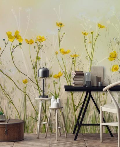 green and yellow floral wallpaper mural called Good Morning Flowers by 1x for bedrooms, living rooms and dining rooms