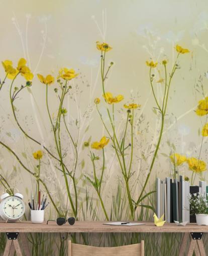 grüne und gelbe Blumentapete namens Good Morning Flowers von 1x für Schlafzimmer, Wohnzimmer und Esszimmer