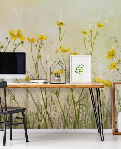 papier peint mural floral vert et jaune appelé Good Morning Flowers par 1x pour les chambres à coucher, les salons et les salles à manger