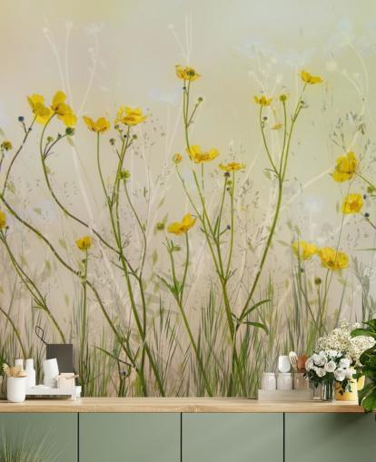 grüne und gelbe Blumentapete namens Good Morning Flowers von 1x für Schlafzimmer, Wohnzimmer und Esszimmer grüne und gelbe Blumentapete namens Good Morning Flowers von 1x für Schlafzimmer, Wohnzimmer und Esszimmer