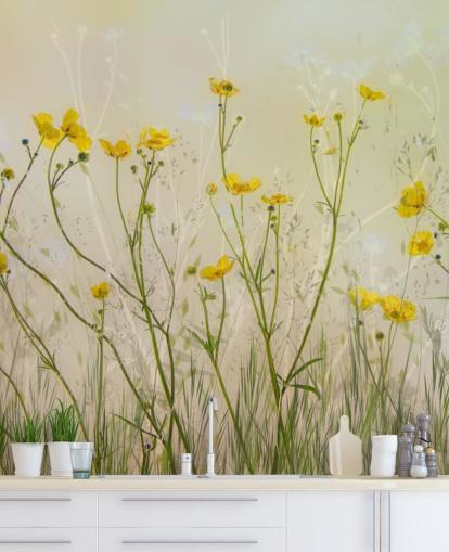 grüne und gelbe Blumentapete namens Good Morning Flowers von 1x für Schlafzimmer, Wohnzimmer und Esszimmer grüne und gelbe Blumentapete namens Good Morning Flowers von 1x für Schlafzimmer, Wohnzimmer und Esszimmer