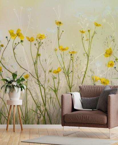 carta da parati murale floreale verde e gialla chiamata Good Morning Flowers by 1x per camere da letto, salotti e sale da pranzo carta da parati murale floreale verde e gialla chiamata Good Morning Flowers by 1x per camere da letto, salotti e sale da pranzo