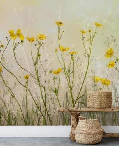 green and yellow floral wallpaper mural called Good Morning Flowers by 1x for bedrooms, living rooms and dining rooms