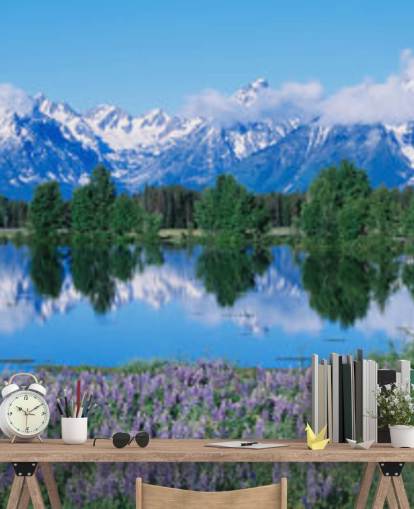 parque nacional de wyoming con montañas azules y cielo con fondo de pantalla de flores moradas parque nacional de wyoming con montañas azules y cielo con fondo de pantalla de flores moradas