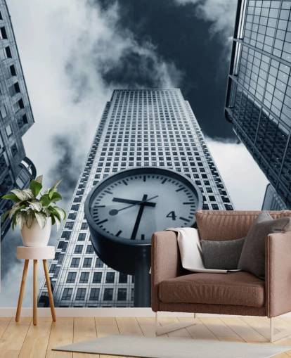 zwart-wit getinte klok en gebouwen behang zwart-wit getinte klok en gebouwen behang