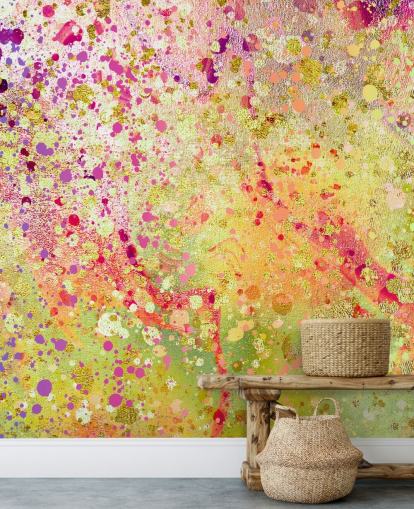roze, paars en goud op maat gemaakte abstracte verf behangmuurschildering genaamd Burst of Joy van Lara Skinner voor slaapkamers roze, paars en goud op maat gemaakte abstracte verf behangmuurschildering genaamd Burst of Joy van Lara Skinner voor slaapkamers