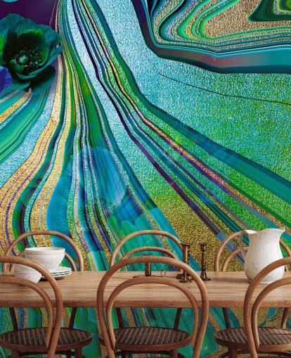 papel pintado de mármol y flores verdes y azules papel pintado de mármol y flores verdes y azules