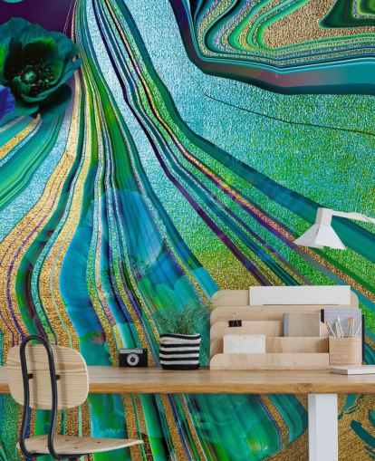 papel pintado de mármol y flores verdes y azules papel pintado de mármol y flores verdes y azules