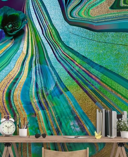 papel pintado de mármol y flores verdes y azules papel pintado de mármol y flores verdes y azules