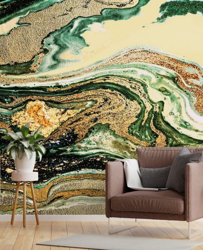 papel pintado de mármol geoda dorada