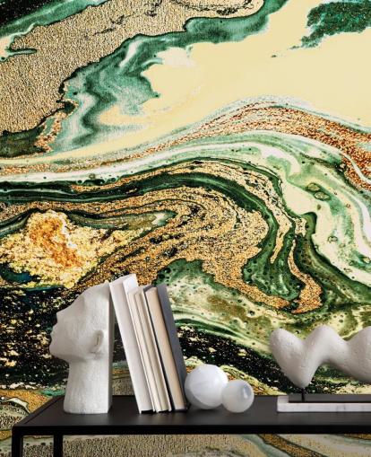 papel pintado de mármol geoda dorada