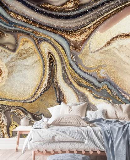 Personalisierbare Geodentapete in Gold, Braun und Cremeweiß namens Creamy Caramel Geode von Lara Skinner für Küchen