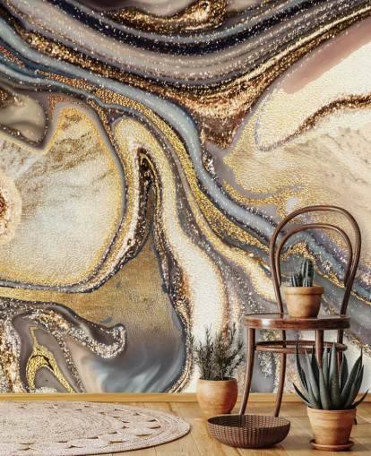 Personalisierbare Geodentapete in Gold, Braun und Cremeweiß namens Creamy Caramel Geode von Lara Skinner für Küchen