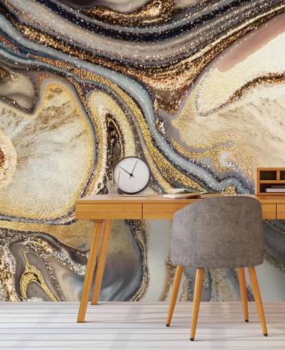 gold, brown and off-white customisable geode wallpaper mural called Creamy Caramel Geode by Lara Skinner for kitchens