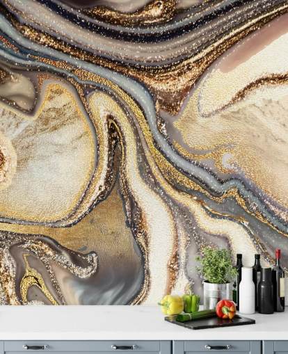 mural de papel de parede de geodo personalizável dourado, marrom e esbranquiçado chamado Creamy Caramel Geode de de Lara Skinner para cozinhas mural de papel de parede de geodo personalizável dourado, marrom e esbranquiçado chamado Creamy Caramel Geode de de Lara Skinner para cozinhas