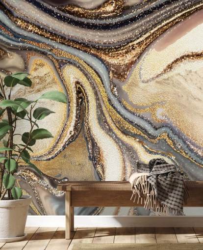 gold, brown and off-white customisable geode wallpaper mural called Creamy Caramel Geode by Lara Skinner for kitchens