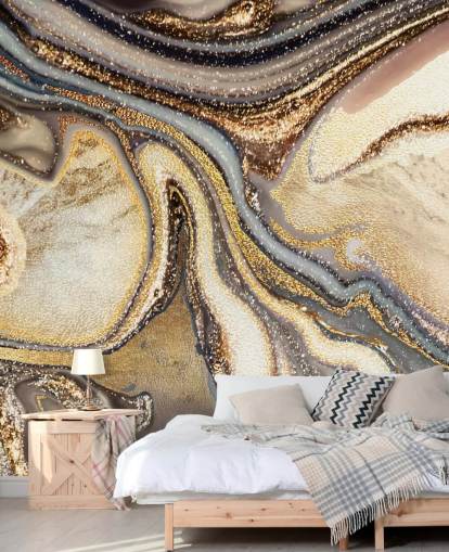 carta da parati murale con geode personalizzabile color oro, marrone e bianco sporco chiamato Creamy Caramel Geode di Lara Skinner per cucine carta da parati murale con geode personalizzabile color oro, marrone e bianco sporco chiamato Creamy Caramel Geode di Lara Skinner per cucine