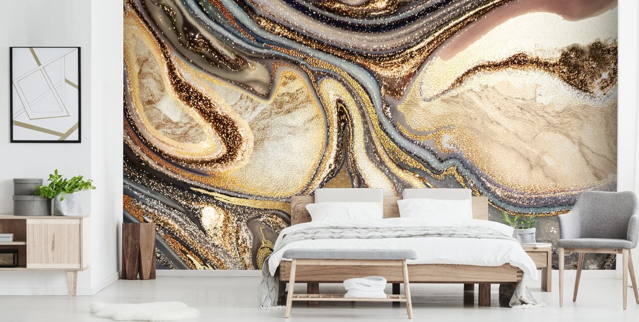 Personalisierbare Geodentapete in Gold, Braun und Cremeweiß namens Creamy Caramel Geode von Lara Skinner für Küchen