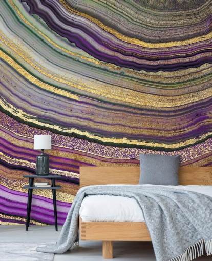 papel pintado ágata morada y dorada