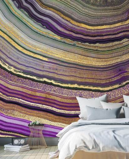 papel pintado ágata morada y dorada