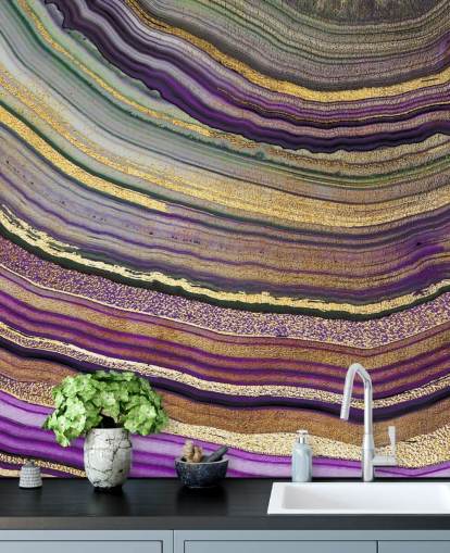 papel pintado ágata morada y dorada