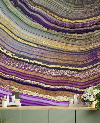 papel pintado ágata morada y dorada