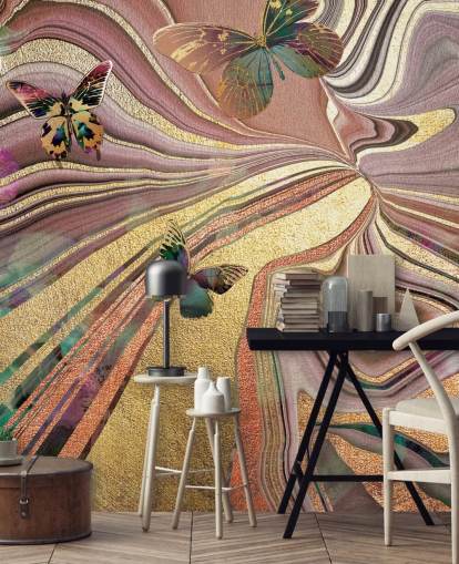 gold winged butterflies on purple, pink and gold geode wallpaper gold winged butterflies on purple, pink and gold geode wallpaper