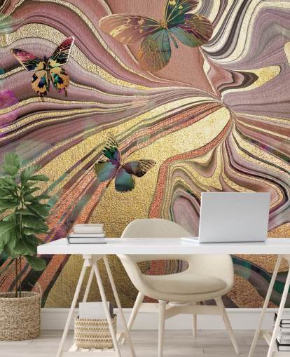 gold winged butterflies on purple, pink and gold geode wallpaper gold winged butterflies on purple, pink and gold geode wallpaper