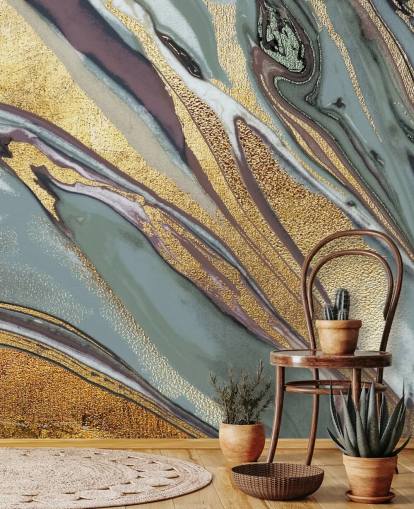 marmor, geode guld, lilla og grå tapet