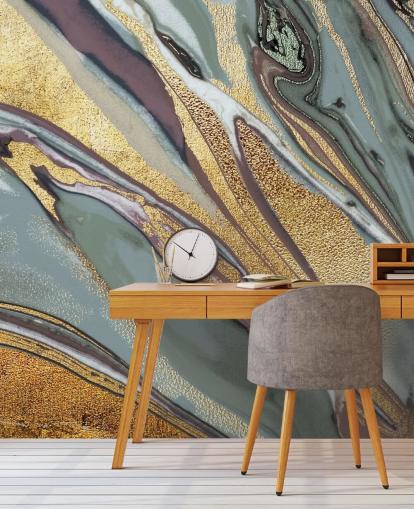 papel pintado mármol, geoda dorado, lila y gris