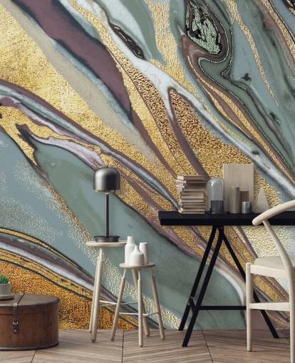 papel pintado mármol, geoda dorado, lila y gris