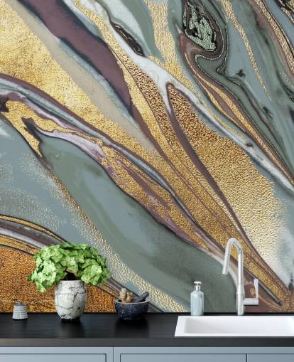 papel pintado mármol, geoda dorado, lila y gris