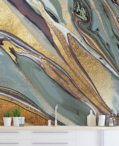 papel pintado mármol, geoda dorado, lila y gris