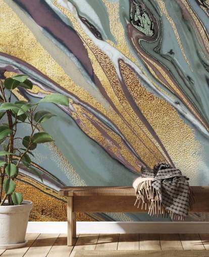 Marmor, Geode Gold, Flieder und Grau Tapete