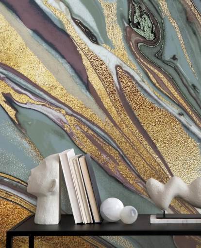 Marmor, Geode Gold, Flieder und Grau Tapete