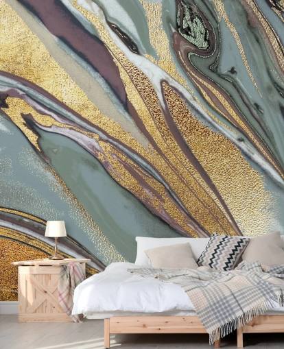 papel pintado mármol, geoda dorado, lila y gris