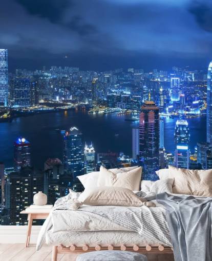 papel de parede cidade azul à noite papel de parede cidade azul à noite