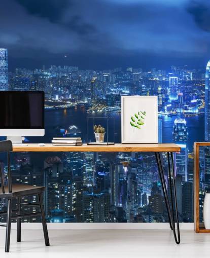 papel de parede cidade azul à noite