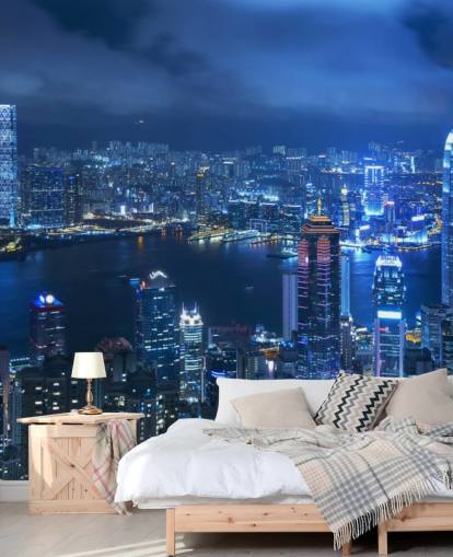 blauwe stad's nachts behang blauwe stad's nachts behang
