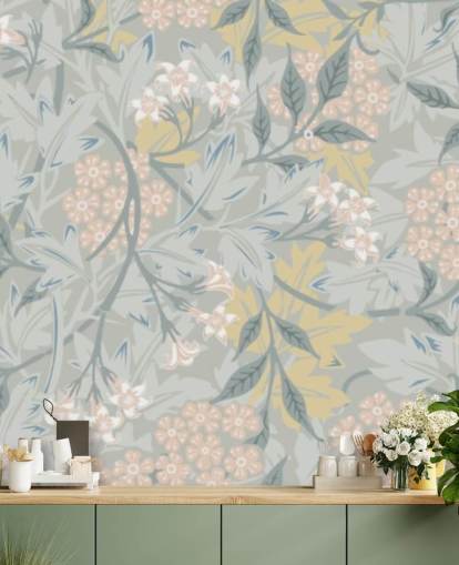Mural de parede de jasmim em tons pastel de William Morris Mural de parede de jasmim em tons pastel de William Morris