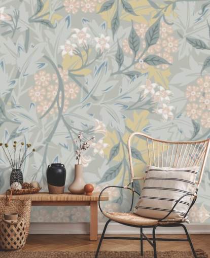Mural de parede de jasmim em tons pastel de William Morris